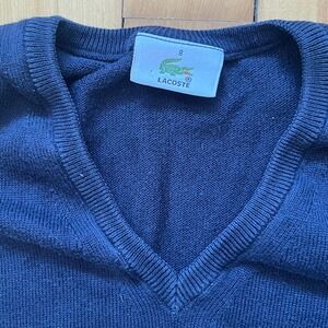 Lacoste Navy Blue V Neck Cotton Sweater Vest Men's Size 8 Casual Preppy